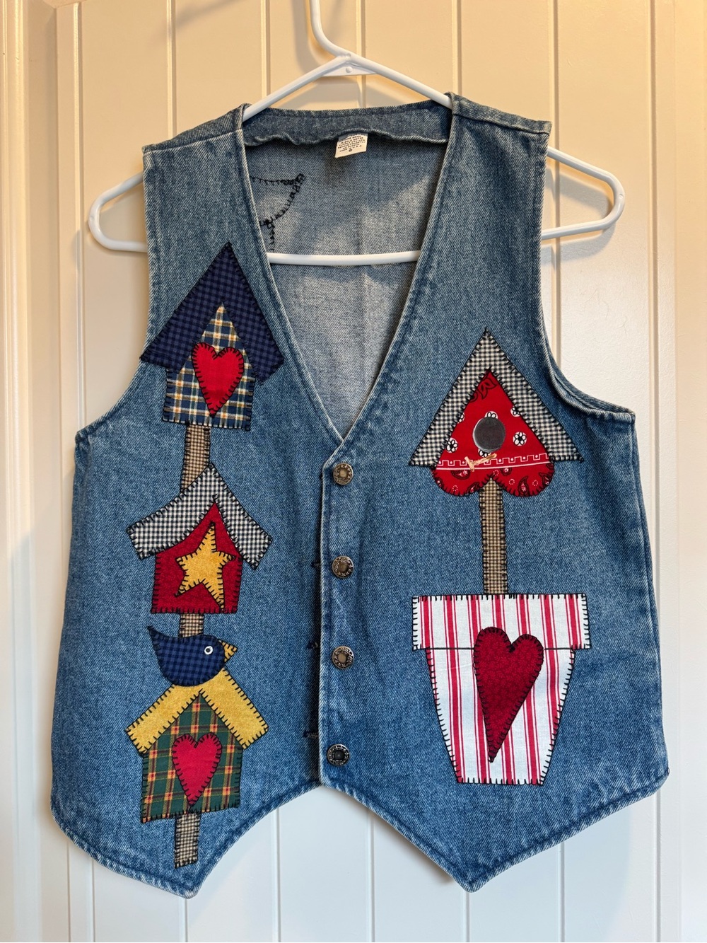 Vintage teacher/ granny core Denim Patchwork  Vest - Blue